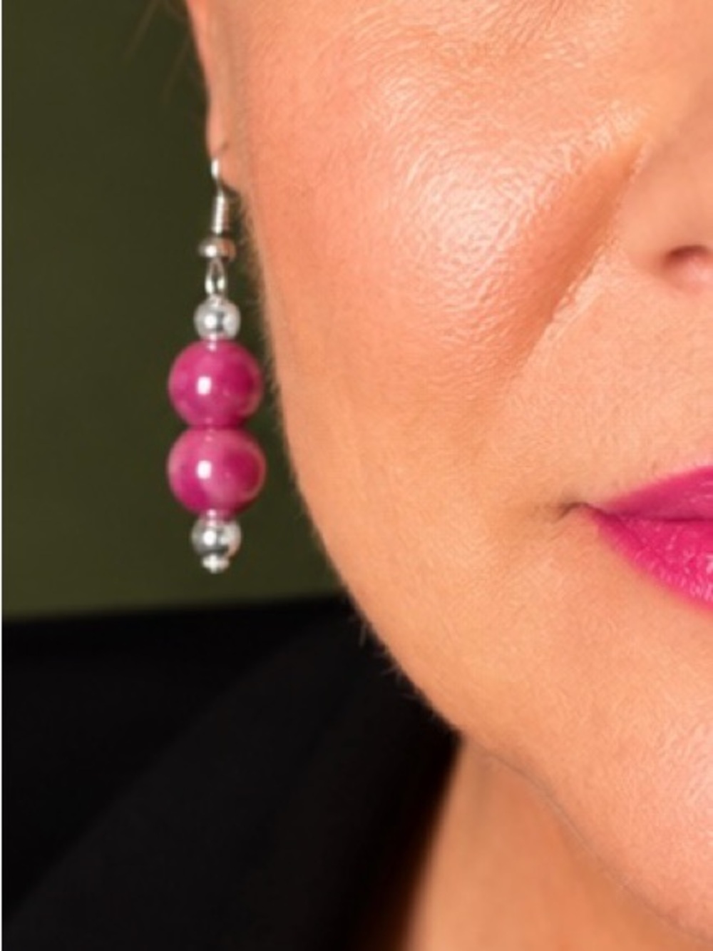 Two Sets of Handmade Pink and Purple Bead Drop Earrings